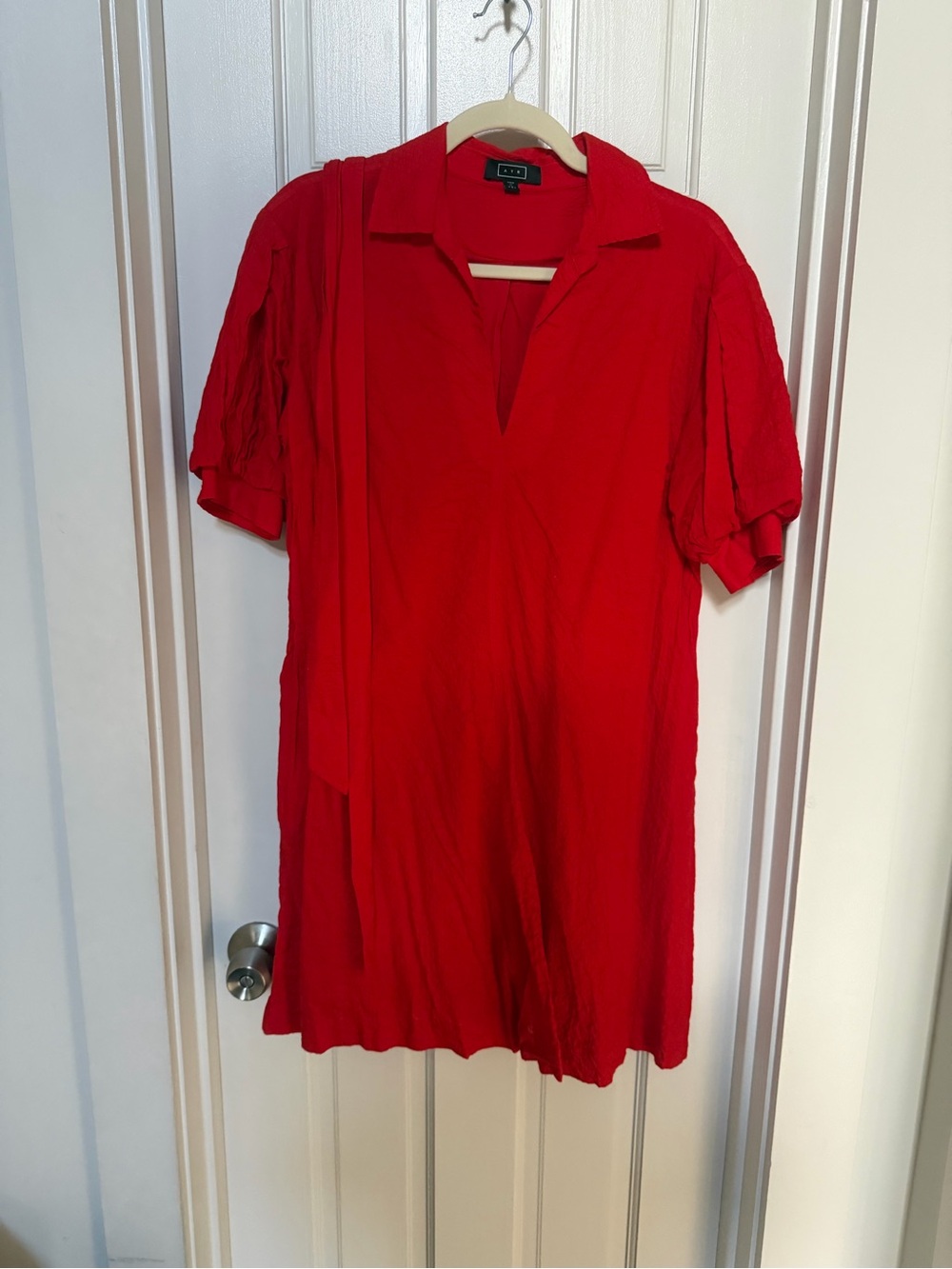 AYR Red Short Sleeve V-Neck Shirt Dress